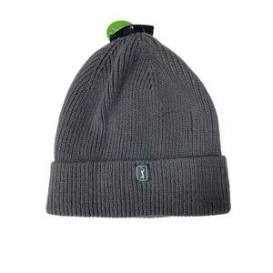PGA TOUR Recycled Poly Beanie Knit Hat Dark Gray Charcoal Golf Winter NWT